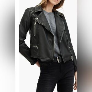 AllSaints Cargo Leather Biker Jacket in Black Gray Size 4 New